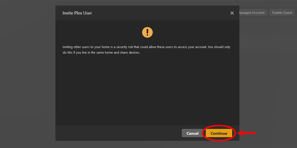 Invite Plex User Warning.