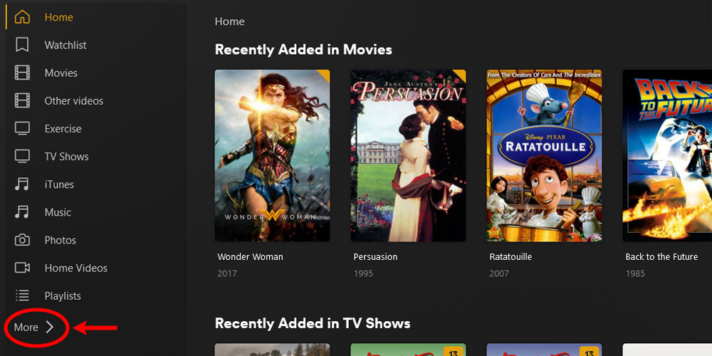 The More Option in Plex.