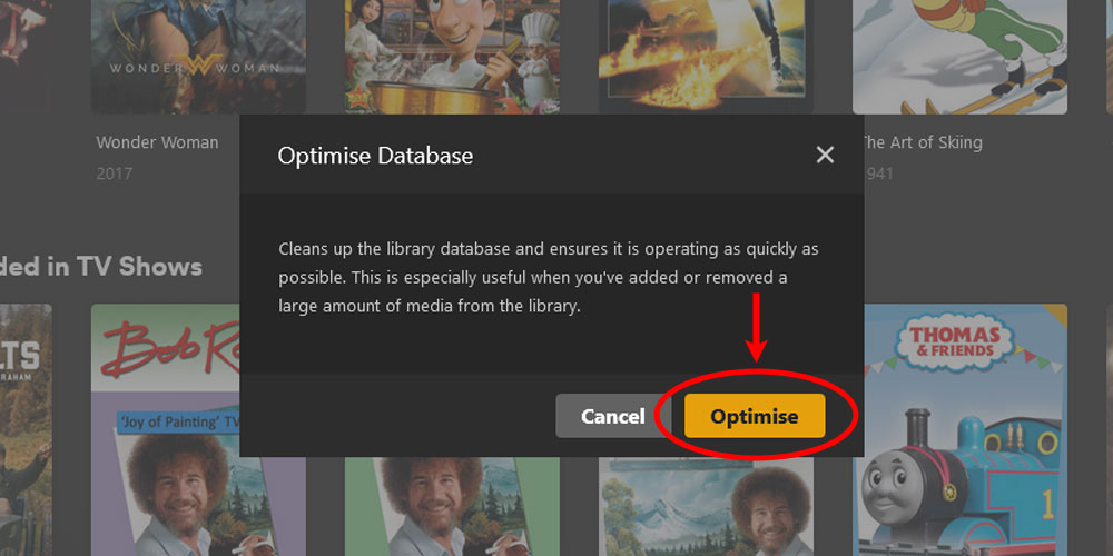 The Optimize Database Dialog in Plex.