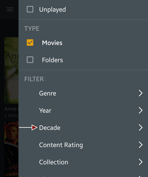 Playlists - The Movie Decade Filter Option.