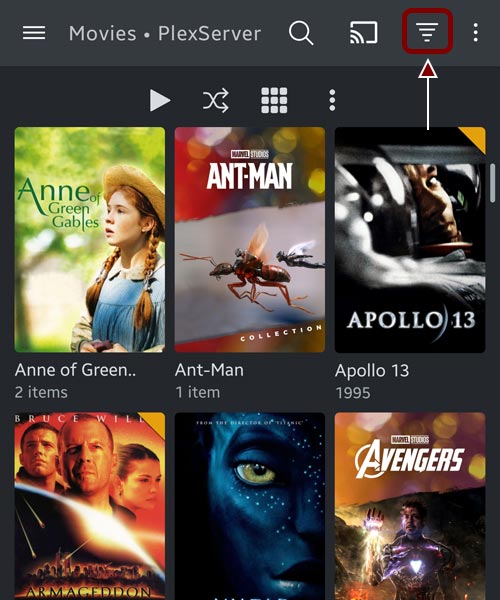 Playlists - The Movie Filter option.