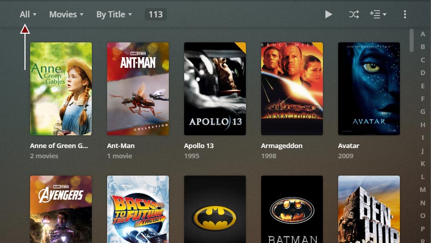Playlists - The Movie Filter option.
