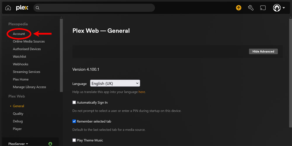 Plex Account Option.