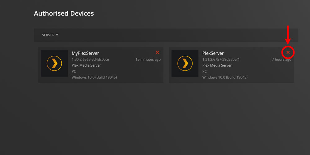 Remove Server Option in Plex.