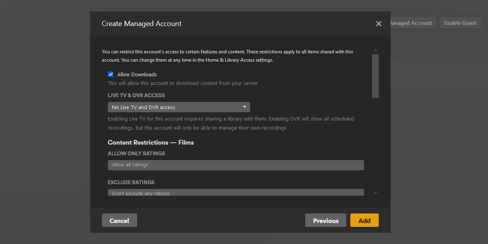 Plex Create Managed User with Plex Pass Restrictions.