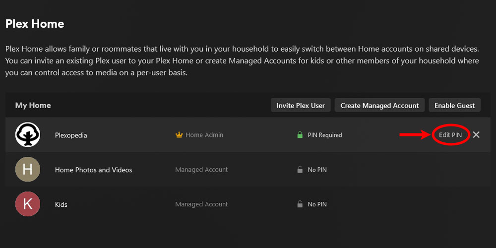 Plex Edit PIN Option.