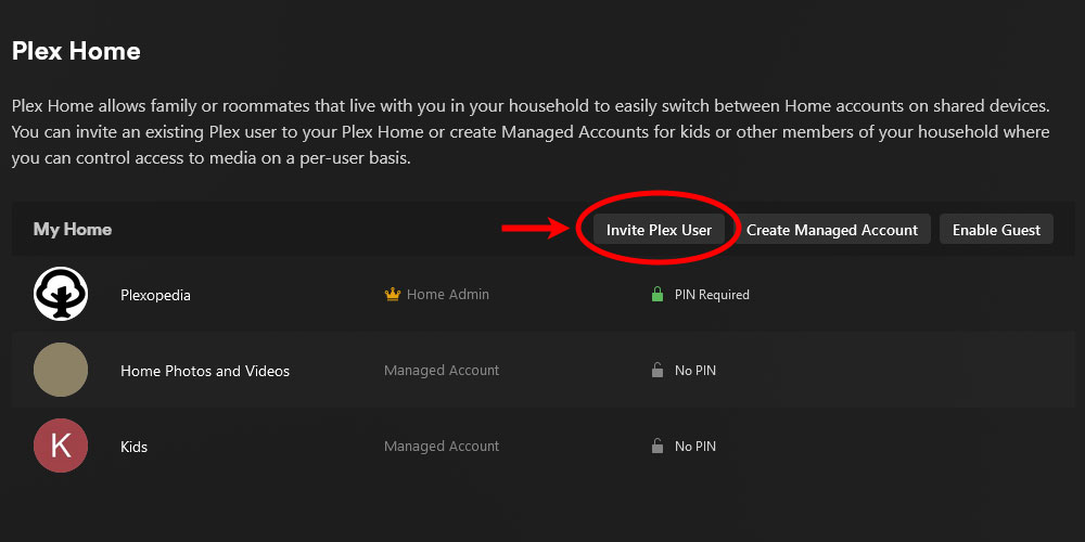 Plex Invite Plex User Button.