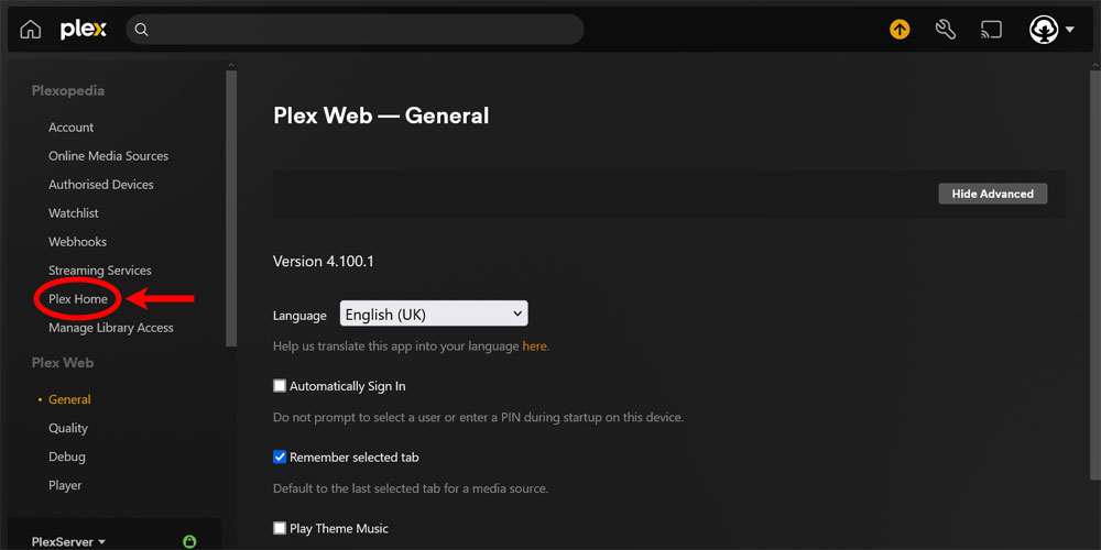 Plex Home Option.