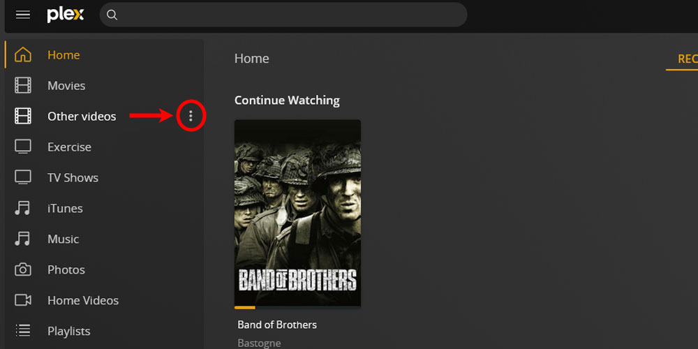 Plex Library Actions Option.