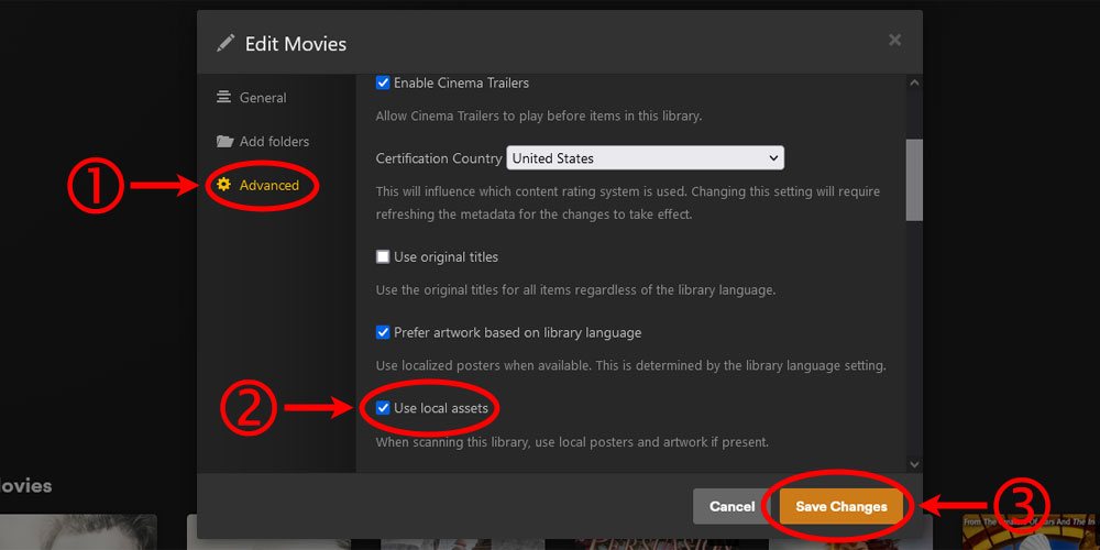 Enabling the Use Local Assets Option for a Movie Library