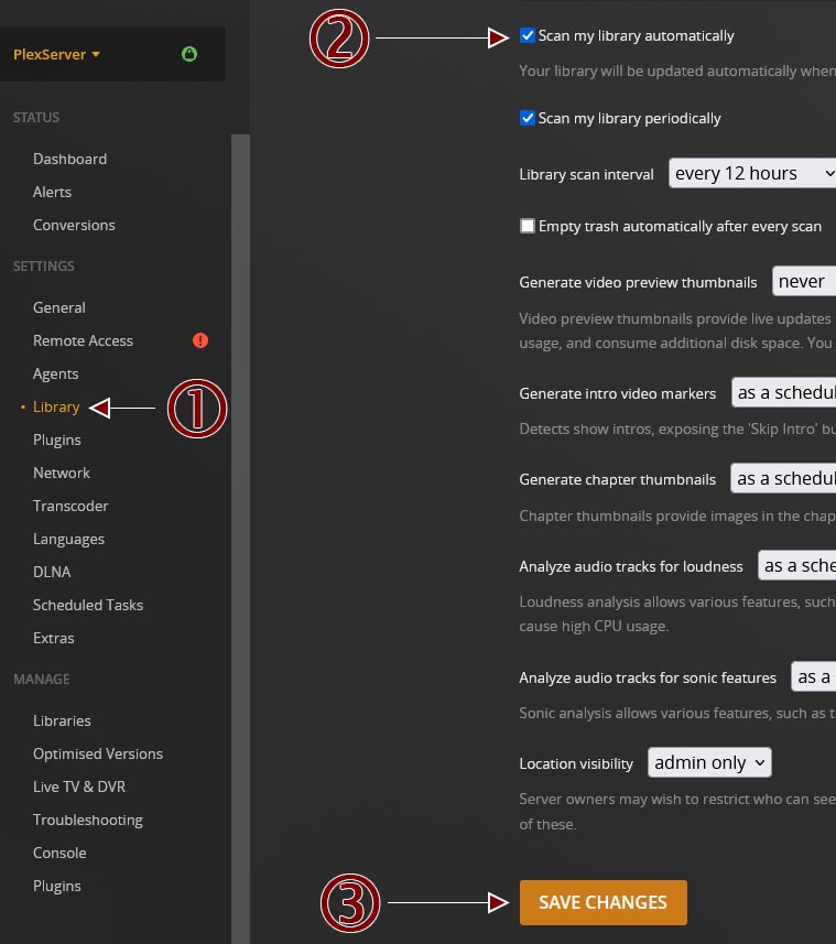 Scan my library automatically option in Plex.