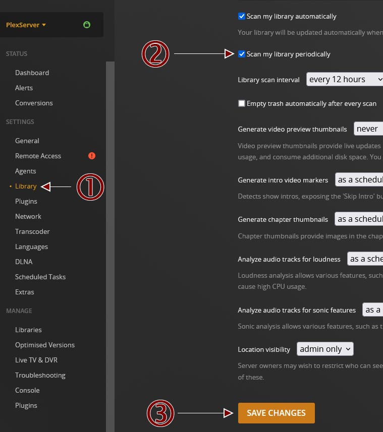 Scan my library periodically option in Plex.