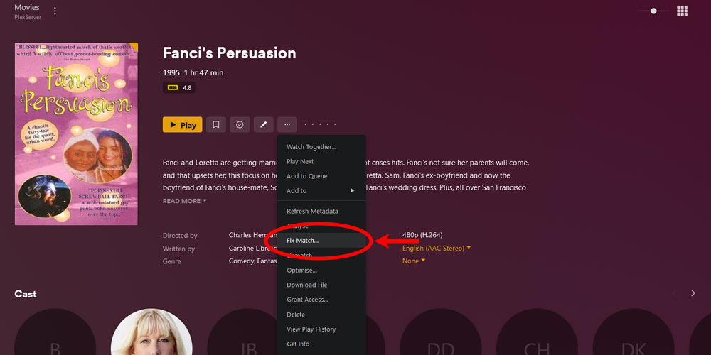 Plex Media Item Fix Match Option.