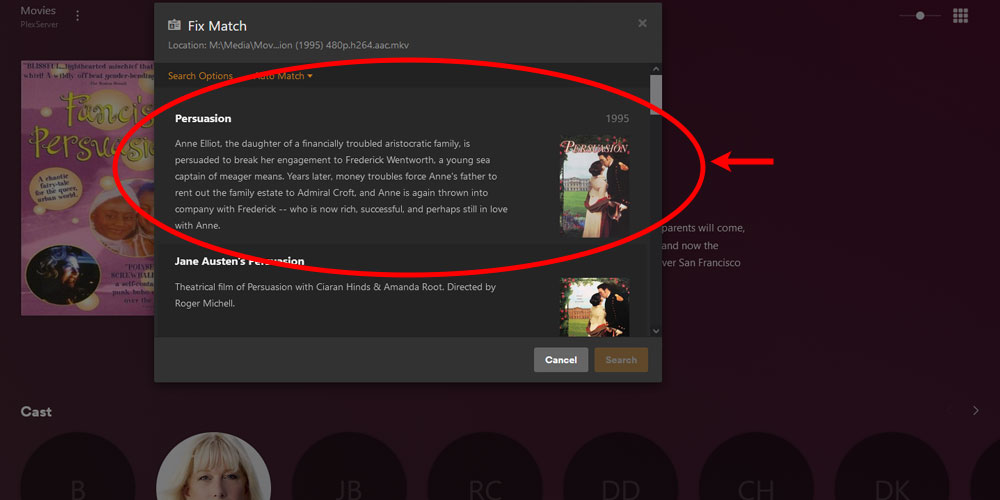 Plex Select Media Item Fix Match.