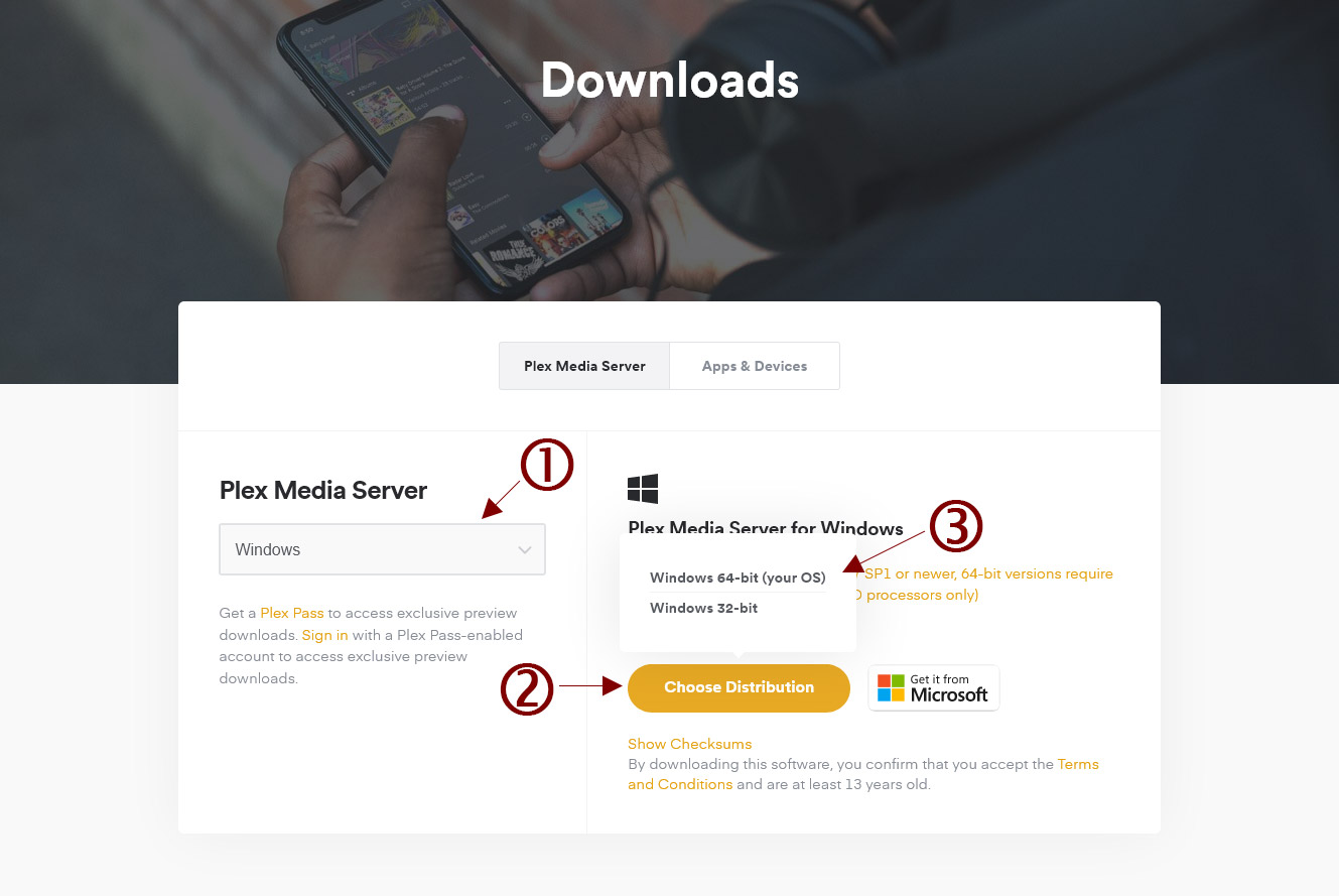 The Plex Media Server for Windows download page