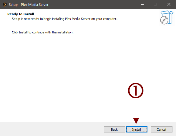 The Plex Media Server Windows ready to install screen