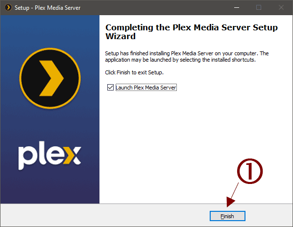 The Plex Media Server Windows installation successful screen