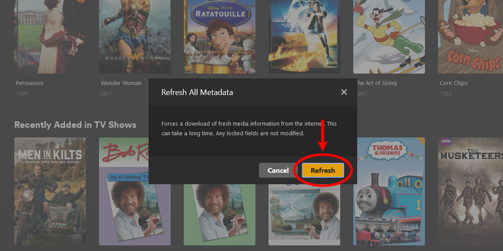 The Refresh All Metadata Dialog in Plex.