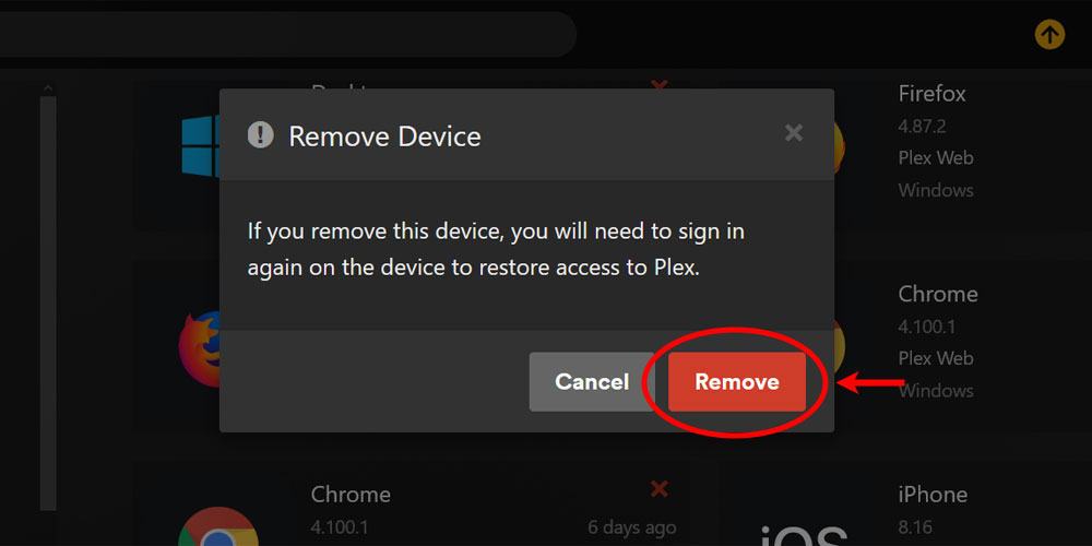Remove Device Confirmation in Plex.