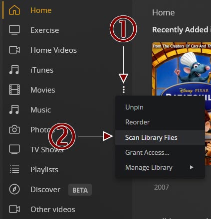 The Scan Library Files option in Plex.