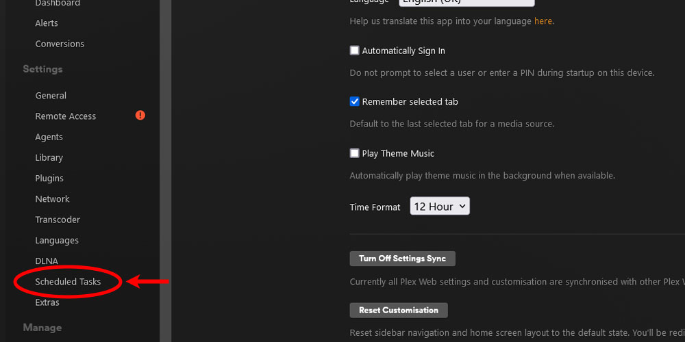 Plex Scheduled Tasks Option.