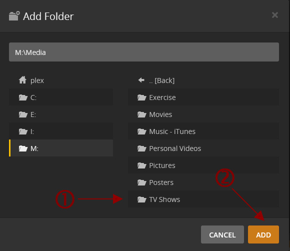 Plex Settings - Select TV Show Folder.