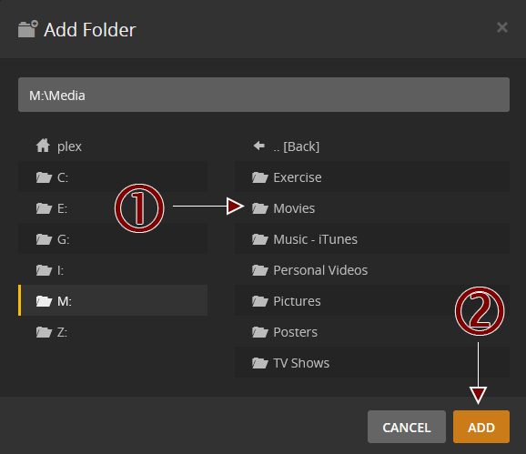 Plex Settings - Select Movie Folder.