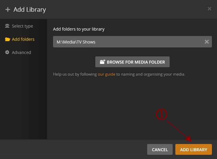 Plex Settings - Finish Adding Library.