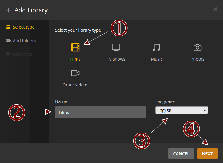 Plex Settings - Add Library Type.