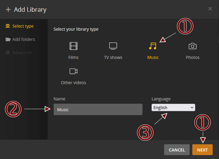 Plex Settings - Add Music Library Type.