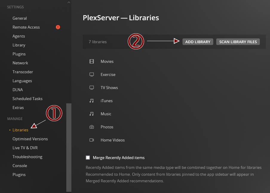 Plex Settings - Add Library.