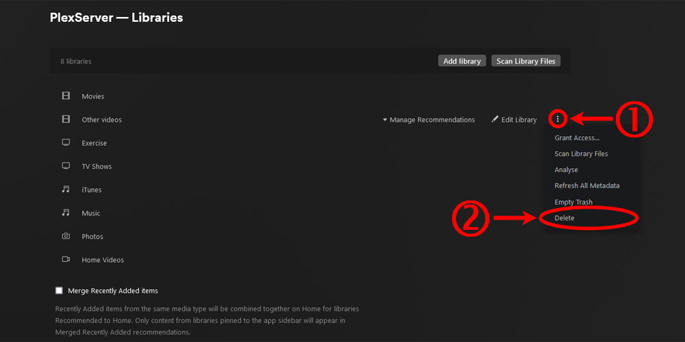 Plex Delete Library Option.