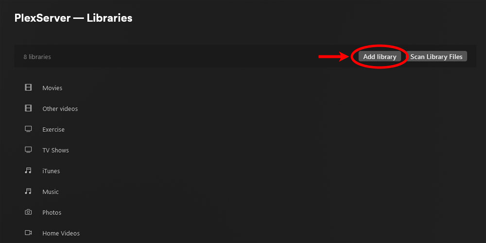 Add Library in Plex Settings.