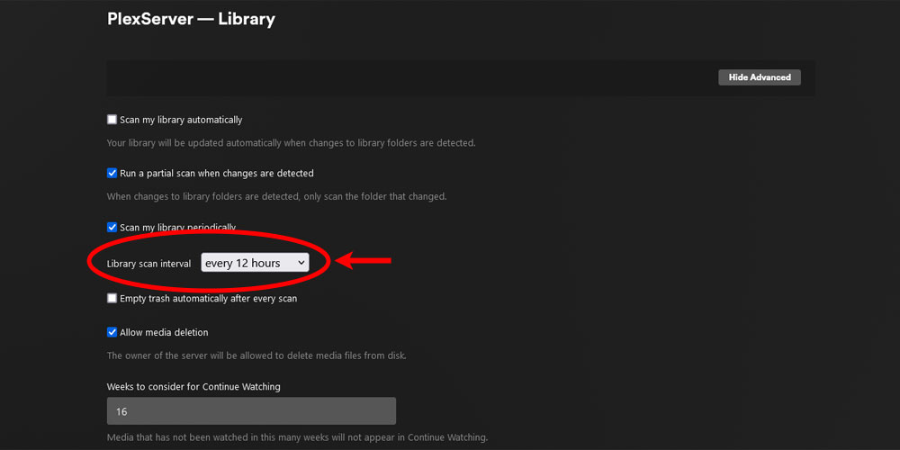 The Library Scan Interval in Plex.