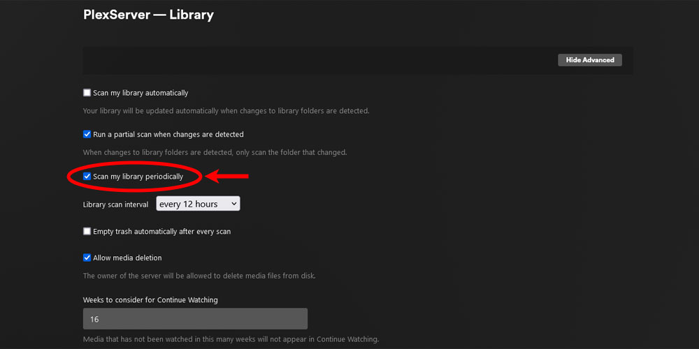 Scan My Library Periodically Option in Plex.