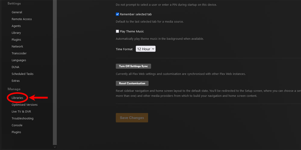 Plex Settings - Libraries Option.
