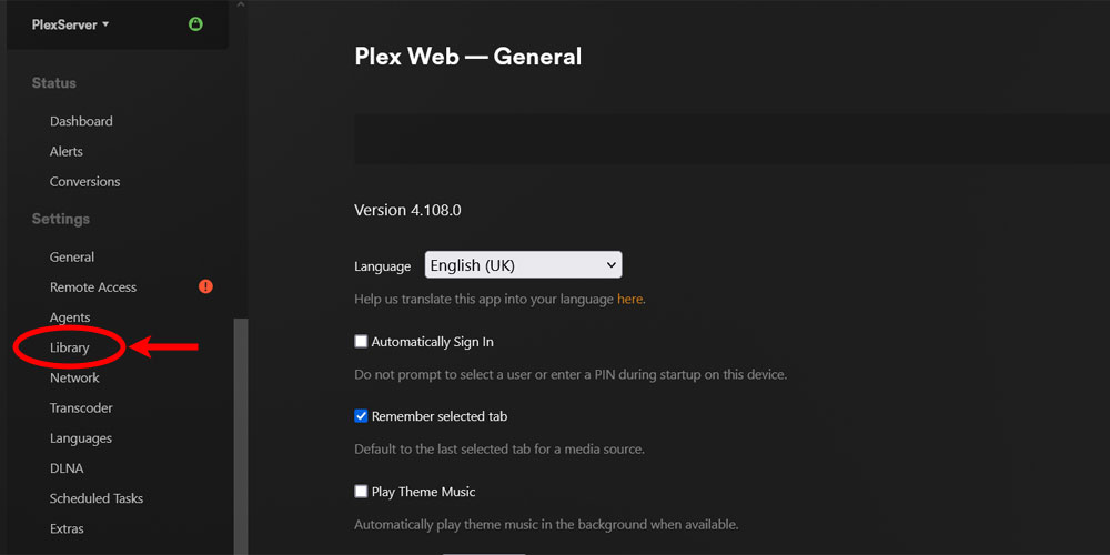 Plex Library Option in Settings.