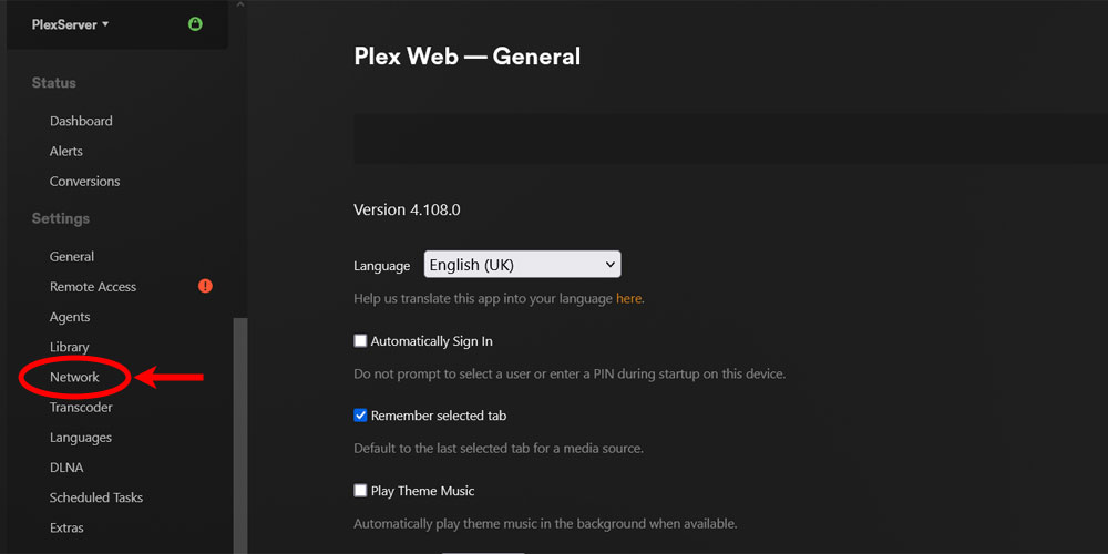 Plex Network Option.