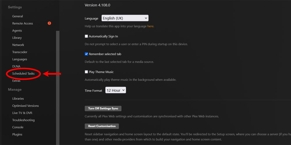 Plex Scheduled Tasks Option.