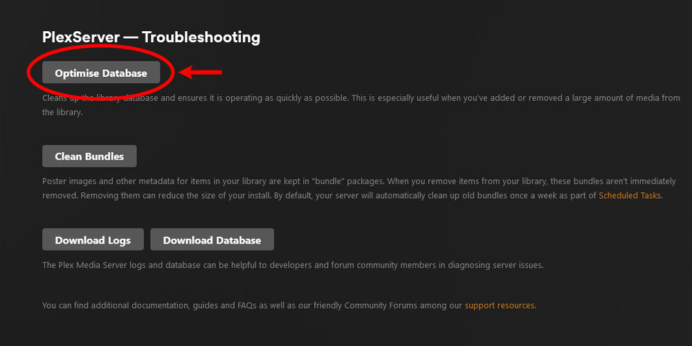 Using the Optimize Database button in Plex's Troubleshooting section.