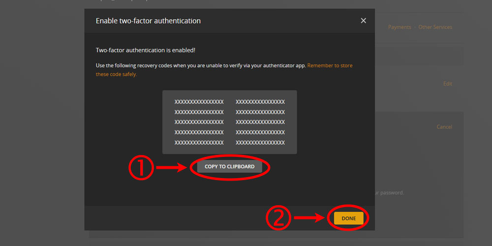 Two-Factor Authentication Recovery Codes.