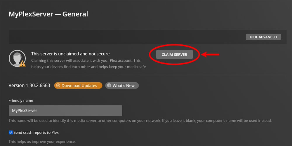 The Claim Server Button.