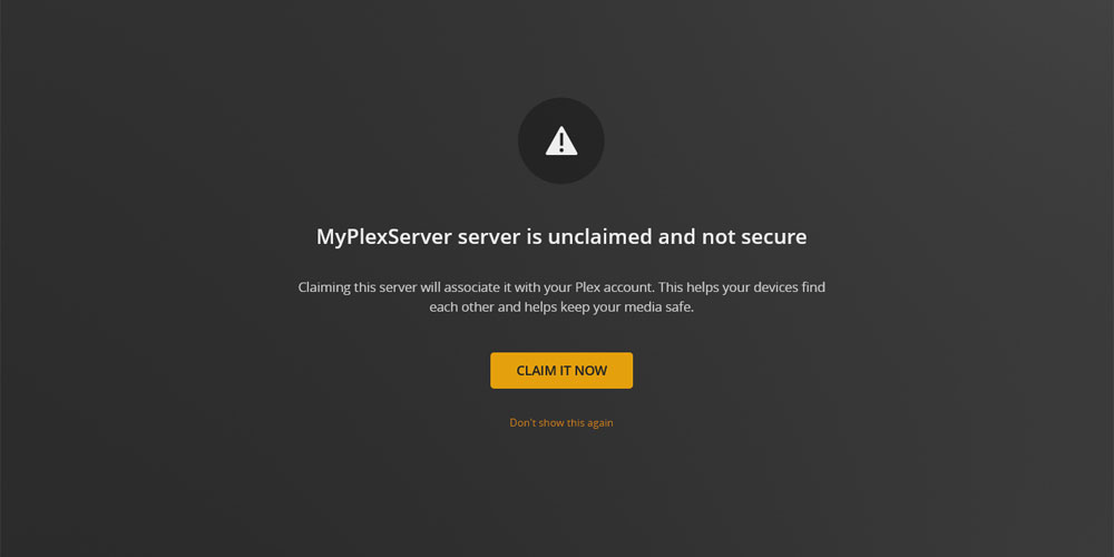 Unclaimed Server in Plex Message.