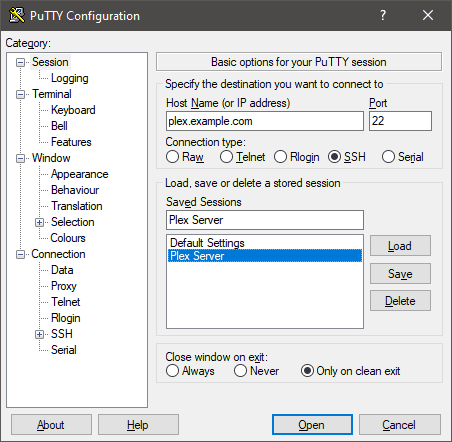 Plex Session Saved in Putty.