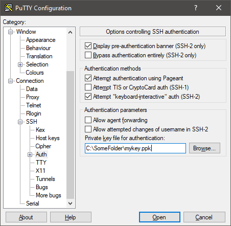 SSH Authentication Using a Private Key.