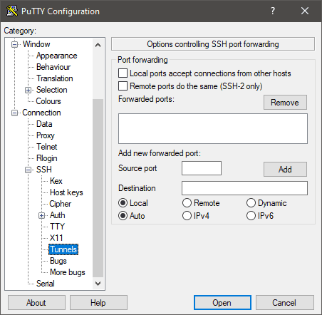 SSH Tunnels Configuration.