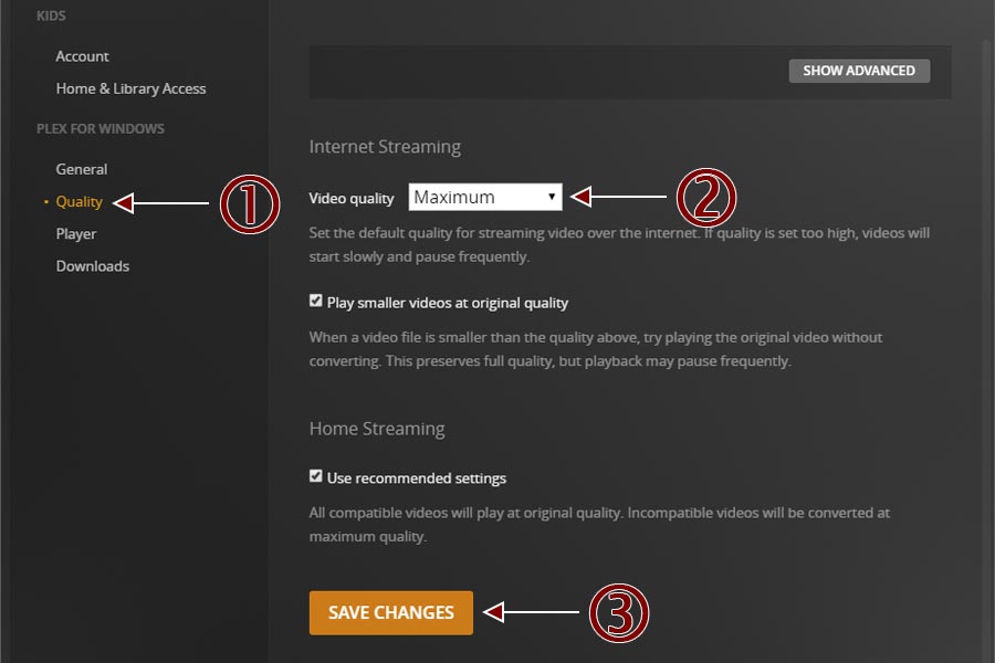 Video Quality Option for Internet Streaming - Plex for Windows.
