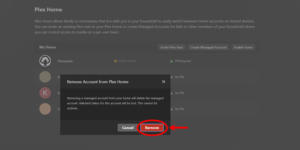 Remove Account From Plex Home Confirmation.