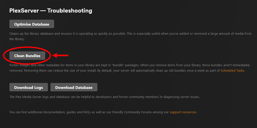 Using the Clean Bundles button in Plex's Troubleshooting section.