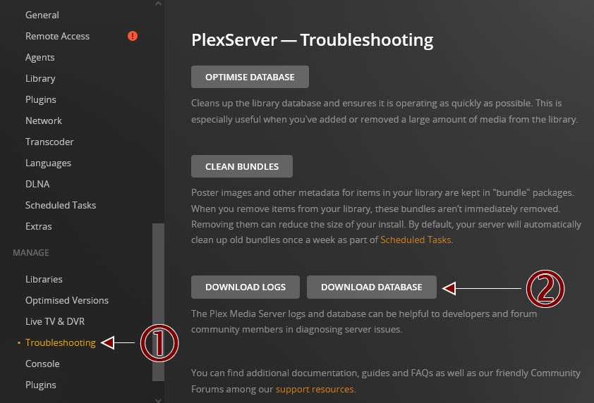 Using the Download Database button in Plex's Troubleshooting section.